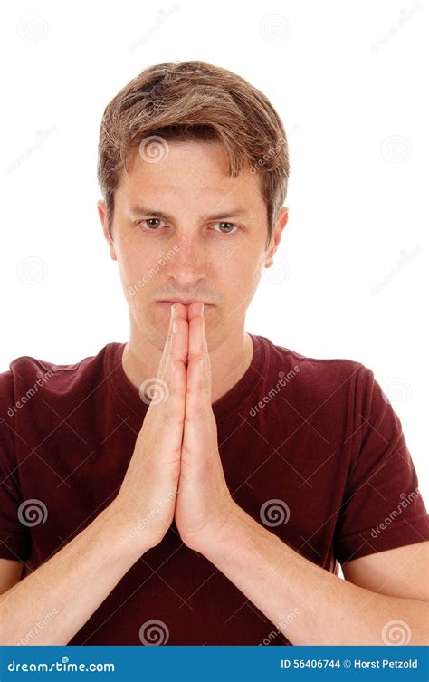 Handsome Man With Folded Hands Stock Photo Image Of Close Relaxed