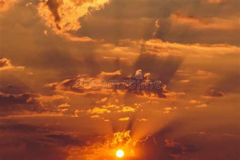 Rays Of The Sun Dramatic Clouds Gold Sunset Sunrise Stock Photo Image
