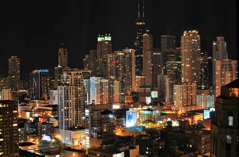 Chicago Skyline At Night In Illinois Image Free Stock Photo Public