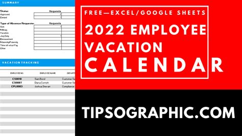 Free Download Download The 2022 Employee Vacation Calendar With Tracker