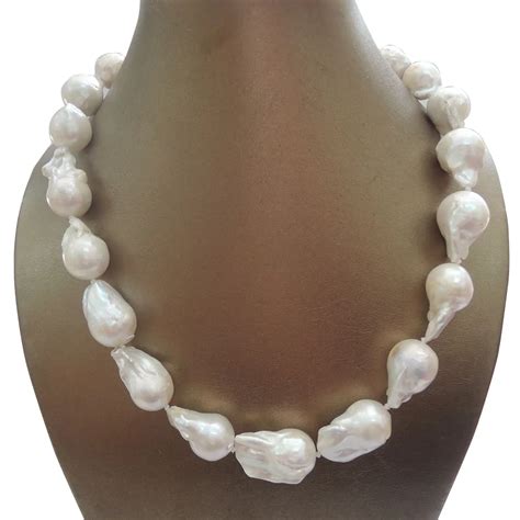 HIGH QUALITY 100 NATURE FRESHWATER BIG Baroque PEARL NECKLACE Good