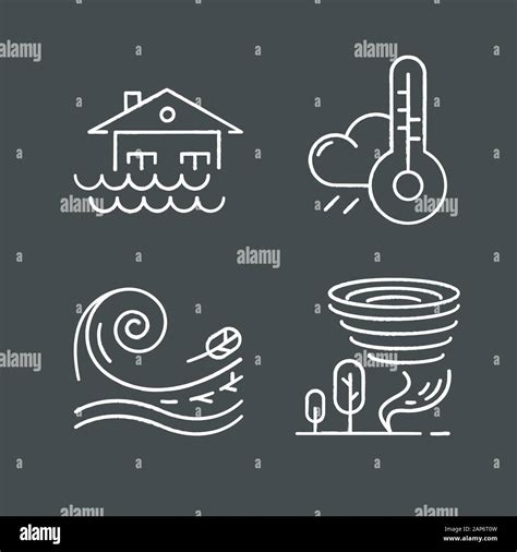 Natural Disaster Chalk Icons Set Geological Atmospheric Catastrophes