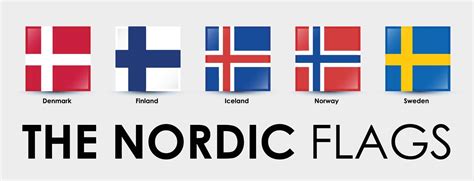 The Nordic Countries Flag Set Of Square Flags Designed On Gray