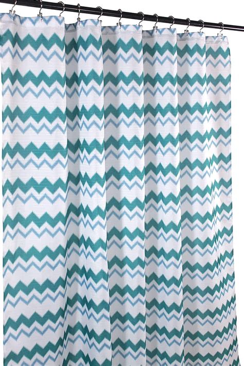 Teal Blue Fabric Shower Curtain For Bathroom Ikat Chevron Design Teal