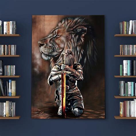 Lion And A Woman Warrior Of Christ Jesus Christian Poster Canvas Wall