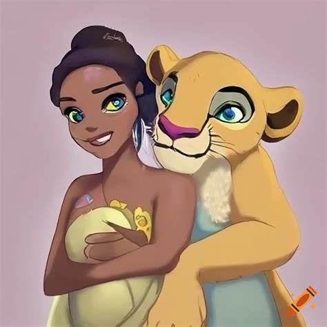 Digital Art Of Lion Nala And Pregnant Tiana Embracing On Craiyon