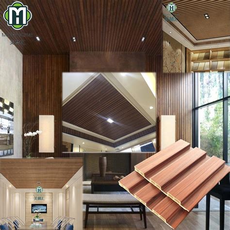 factory price eco friendly wpc wood ceiling designs panel fireproof    teak suspended pvc