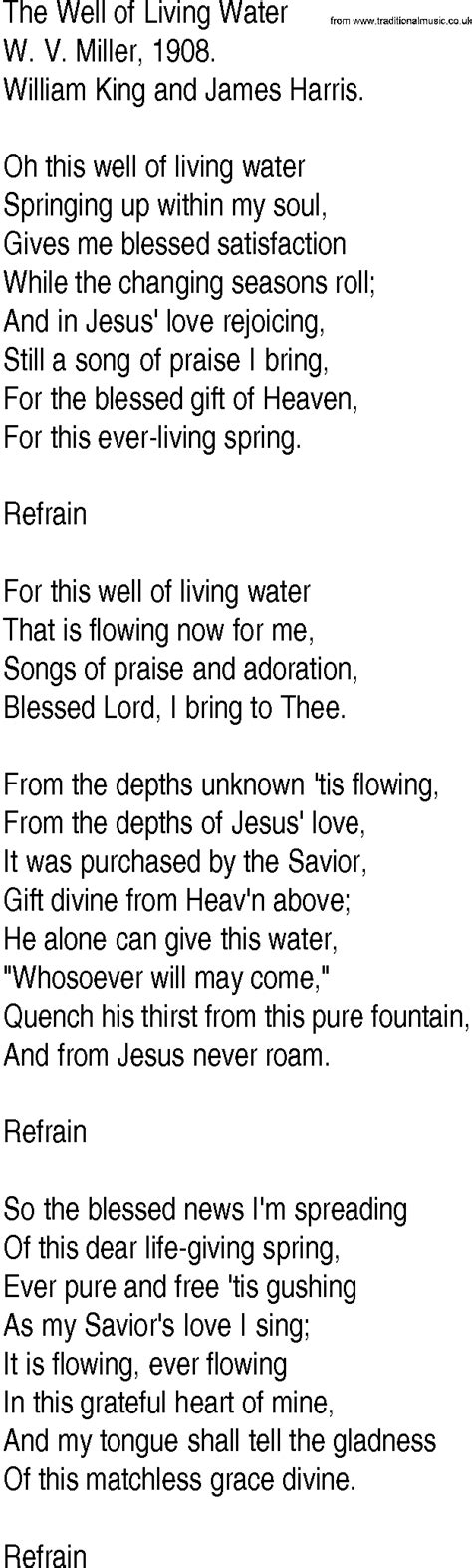 Hymn And Gospel Song Lyrics For The Well Of Living Water By W V Miller