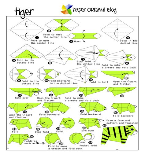 Animals Origami A Tiger Paper Origami Guide