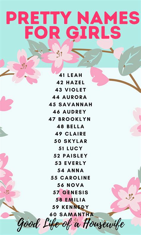 Pretty Names For Girls Good Life Of A Housewife
