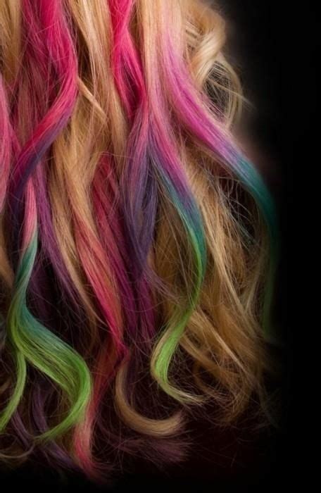 Rainbow Highlights Dipped Hair Dip Dye Hair Hair Styles