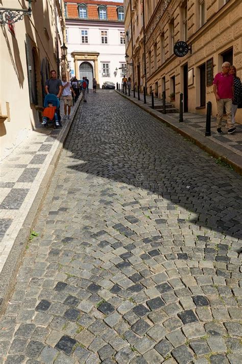 Narrow Cobblestone Streets And Sidewalks Of Prague Editorial