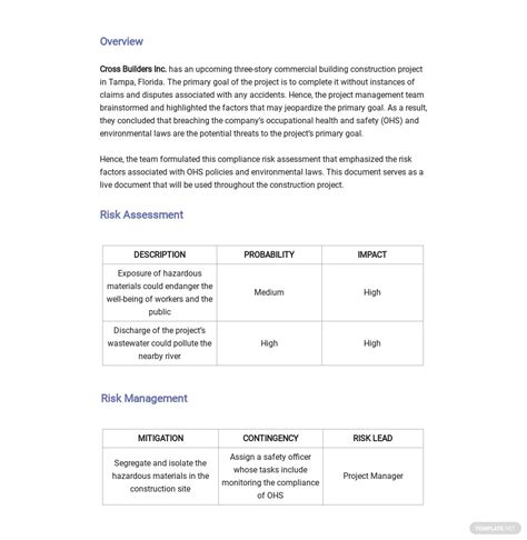 Compliance Risk Assessment Template Free Sample Example And Format