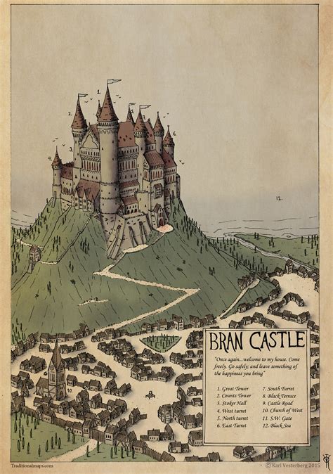 Private Illustrationmap Bran Castle 2014 Color By Traditionalmaps On