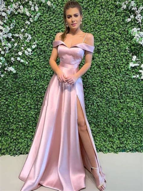 Simple Pink Off Shoulder Long Prom Dress Pink Evening Dress Cg23334