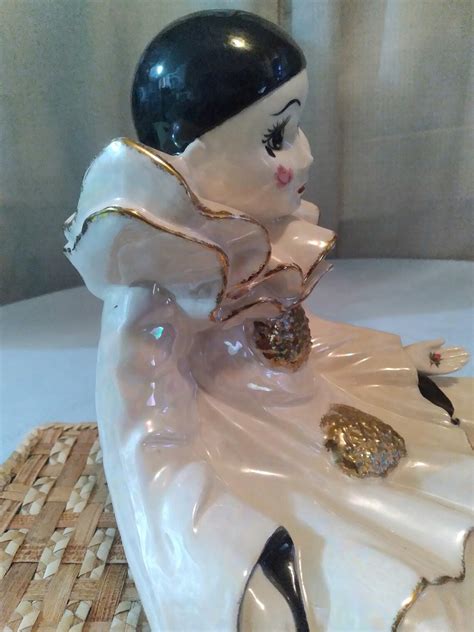 large pierrot harlequin french ceramic clown figurine vintage etsy