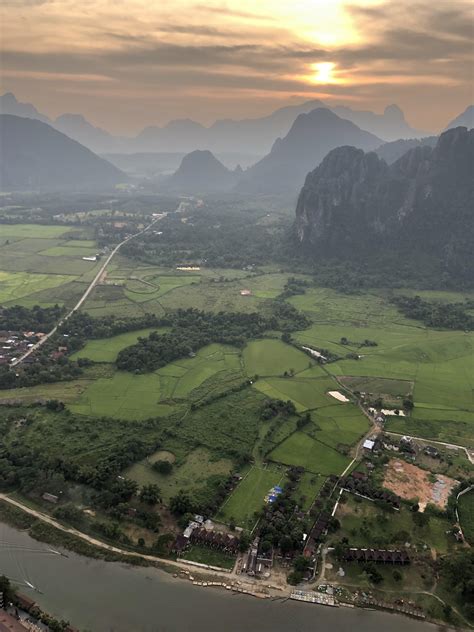 Sunset Seen From Hot Air Balloon In Vang Vieng Laos Other Awesome