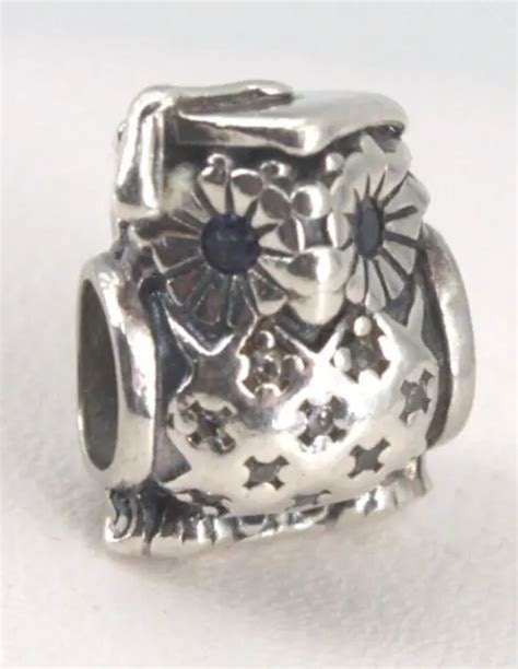 Pandora Sterling Silver Graduate Owl Charm Bead 791502nsb Blue Crystal