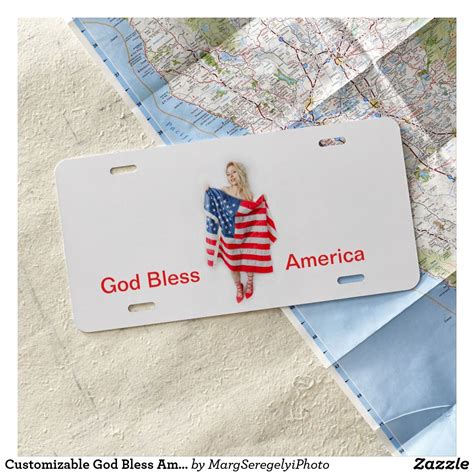 Customizable God Bless America Flag Girl License Plate