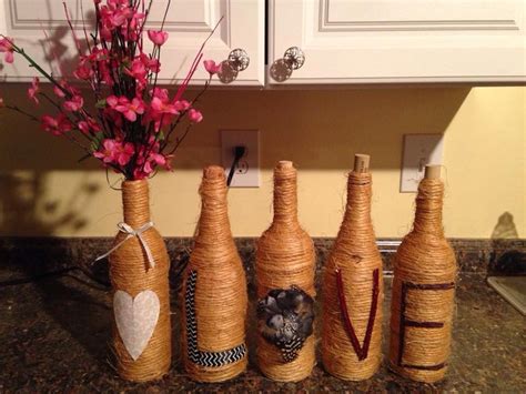 With a few minutes and few simple supplies, you can. Home decor - wine bottles, baling twine and misc. craft ...