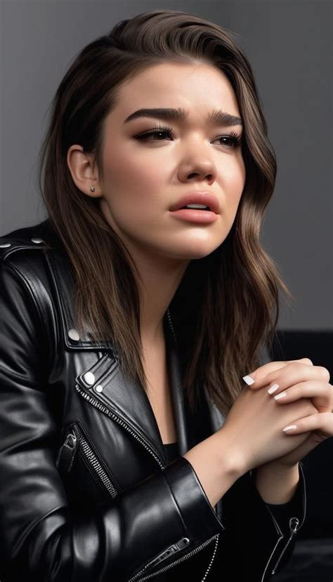 Sad Hailee Steinfeld Crying In Her Leather Jacket Ai Generated