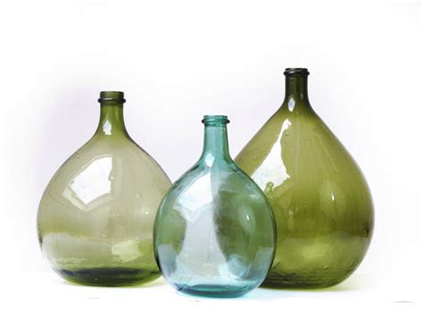 French Extra Large Green Glass Bottle Demijohn Round