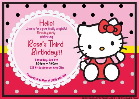 Hello Kitty Invitation Templates - Editable With MS Word | Beeshower