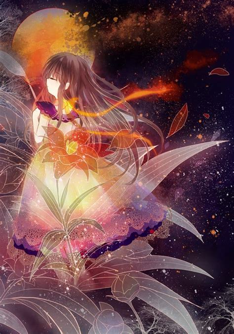 Beautiful Anime Girl With Flower Pretty Anime Style Pics Pinterest