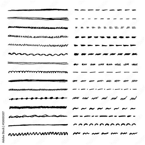 Set Of Hand Drawn Lines Vector Dotted Zigzag Wavy And Straight Lines