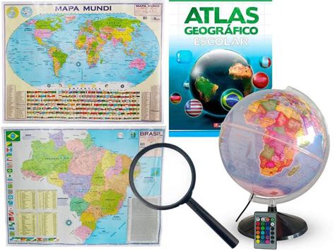 Kit Globo Terrestre Prisma 30cm Lupa Mapas Atlas Libreria