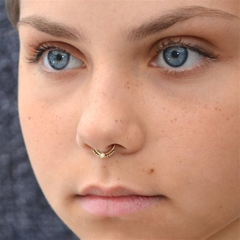 Gold Septum Ring Septum Jewelry Mm White Opal Nose Hoop Etsy