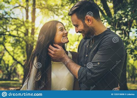Loving Couple In Nature Portrait Stock Photo Image Of Friends