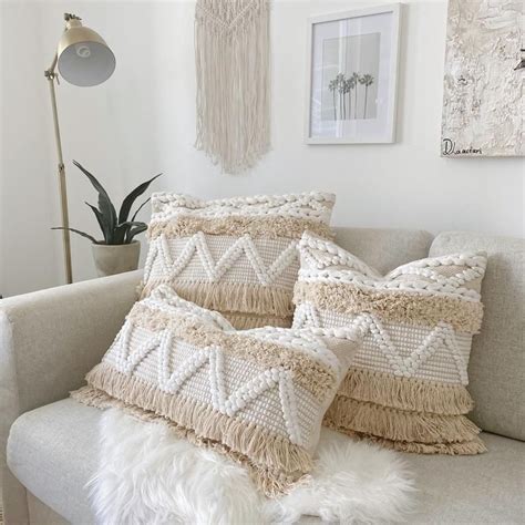 Cottage Pillows Cream Pillows Farmhouse Pillows White Pillows Fringe Pillows Hand Woven