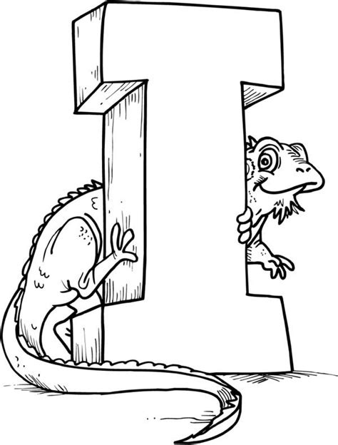 Green Iguana With Letter I Coloring Page For Kids Download And Print