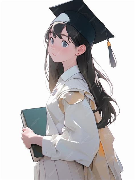 Premium Ai Image Anime Girl In A Graduation Gown Holding A Book And A