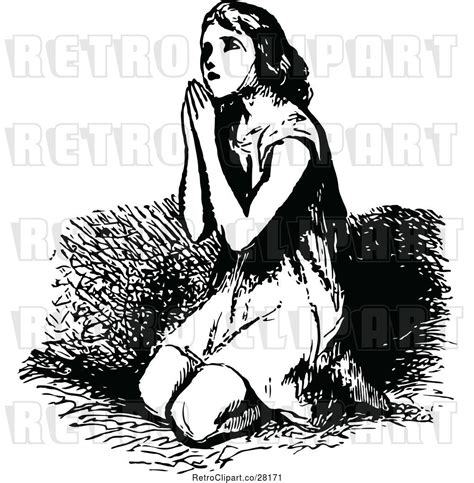 Vector Clip Art Of Girl Kneeling In Prayer By Prawny Vintage 28171