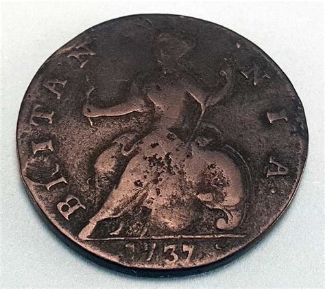 1737 Halfpenny Great Britain George Ii Britannia Copper Coin G