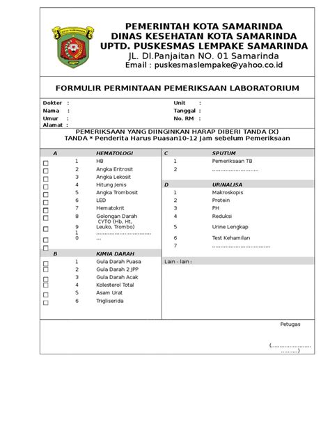 Pdf 1 Formulir Permintaan Pemeriksaan Laboratorium Dokumentips