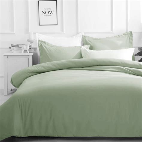 Pure Soft Plain Quilt Cover Set Sage Green Manchester Direct