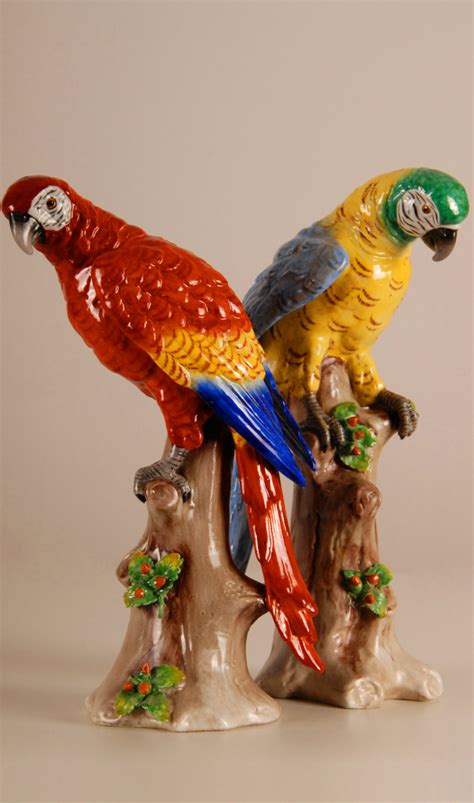 A Pair German Porcelain Parrots Antique 19th Century Dresden Volkstedt