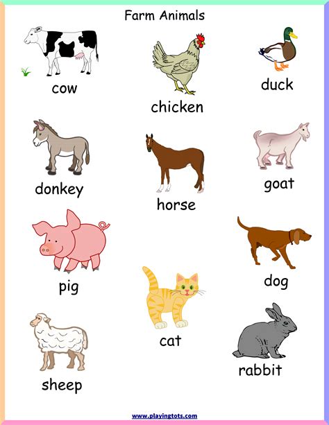 Free Printable Farm Animals Chart Farm Animals For Kids Animal