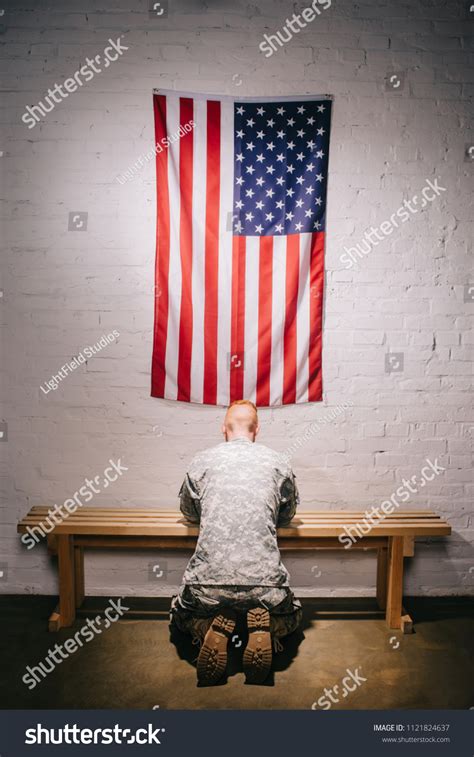 Rear View Soldier Military Uniform Praying Stock Photo Edit Now