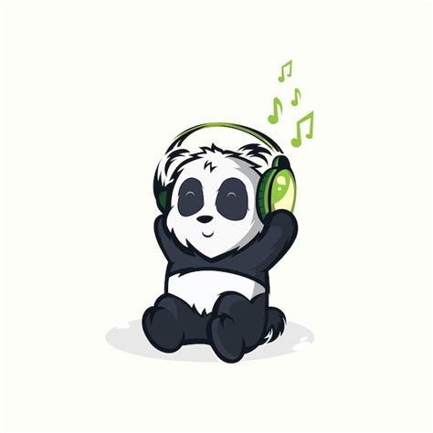 Ilustraciones De Pandas Divertidos Escuchando Música Vector Premium