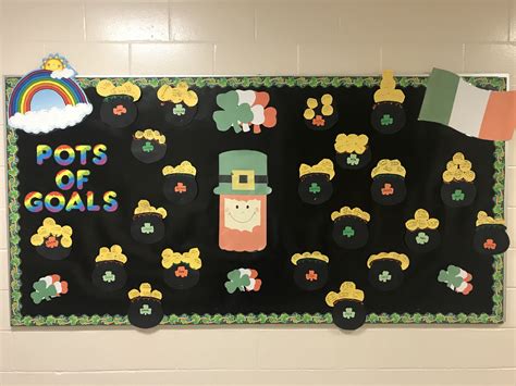 March Bulletin Board Pots of Goals | March bulletin board, Bulletin boards, Bulletin
