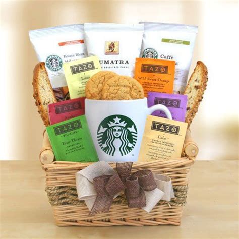 The tasty grinds and beans in our gift baskets are complemented by gourmet foods like biscotti, butter pretzels, belgian biscuits, and other perfectly paired snacks. A Brand New Day Starbucks Gourmet Coffee Gift Basket ...