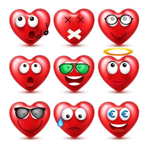 Heart Smiley Emoji Vector Set For Valentines Day Funny Red Face With