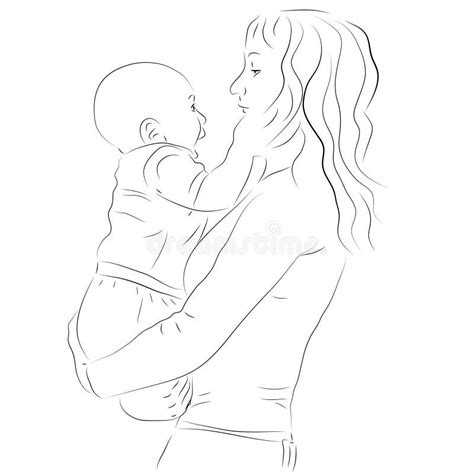 Madre Con Su Bebé Silueta Del Vector Del Esquema Ilustración Del