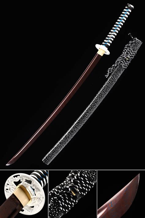 Red Damascus Katana Handmade Japanese Katana Sword Damascus Steel