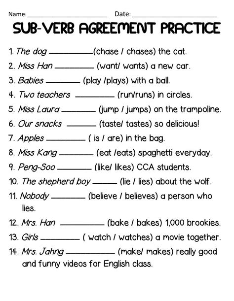 Rd Grade Subject Verb Agreement Worksheet Schematic And Wiring Diagram