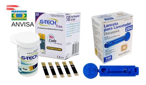 Kit 50 Tira Glicemia Fita Glicose Gtech Free 100 Lancetas MercadoLivre